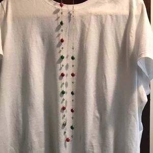 Necklace, bracelet and earrings in pink & green